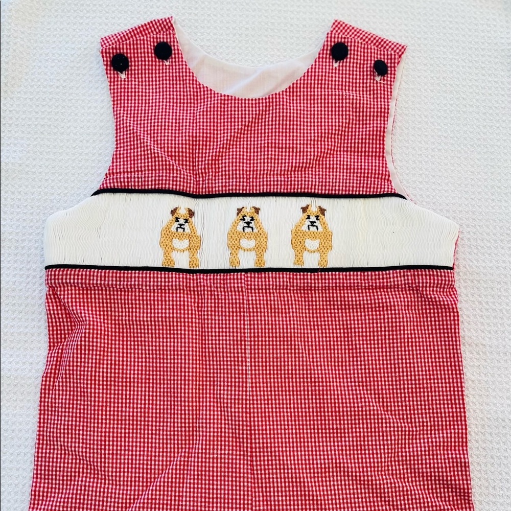 Smockingbird Puppy smocked boys romper - Picture 1 of 3